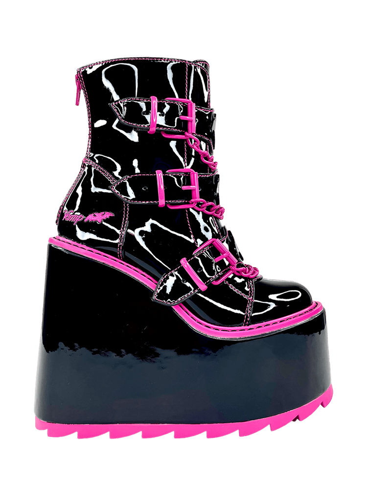 YRU x Monster High Draculara Heart Emo Punk Stomper Dune Platform Boots - Black