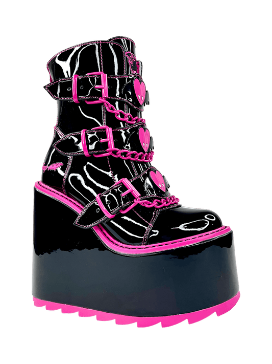 YRU x Monster High Draculara Heart Emo Punk Stomper Dune Platform Boots - Black