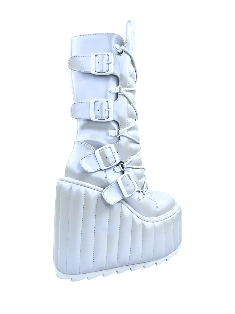 YRU Festival Rave Dune Moto Platform Boots - Pearl White