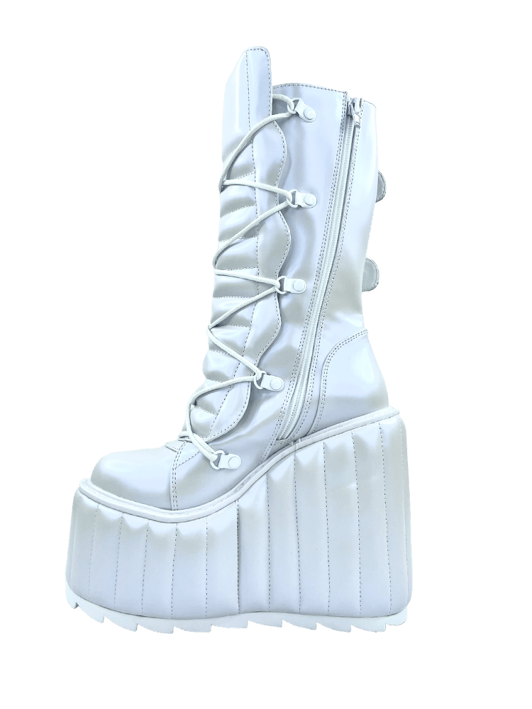 YRU Festival Rave Dune Moto Platform Boots - Pearl White