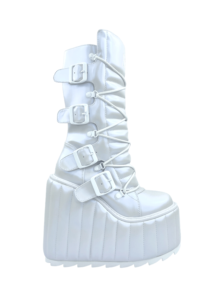 YRU Festival Rave Dune Moto Platform Boots - Pearl White