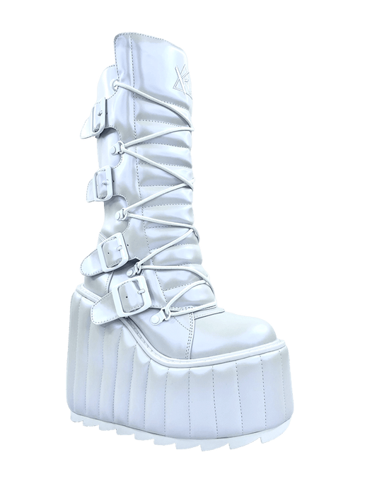 YRU Festival Rave Dune Moto Platform Boots - Pearl White