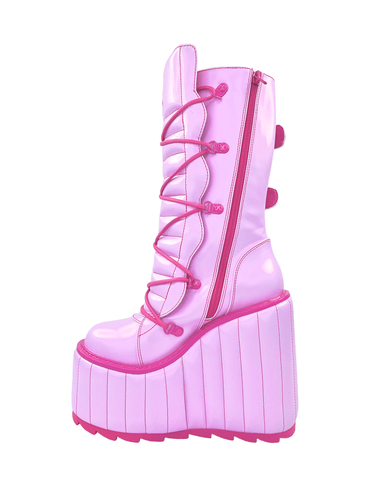 YRU Cute, Emo, Punk, Rave Dune Moto Platform Boots - Pink