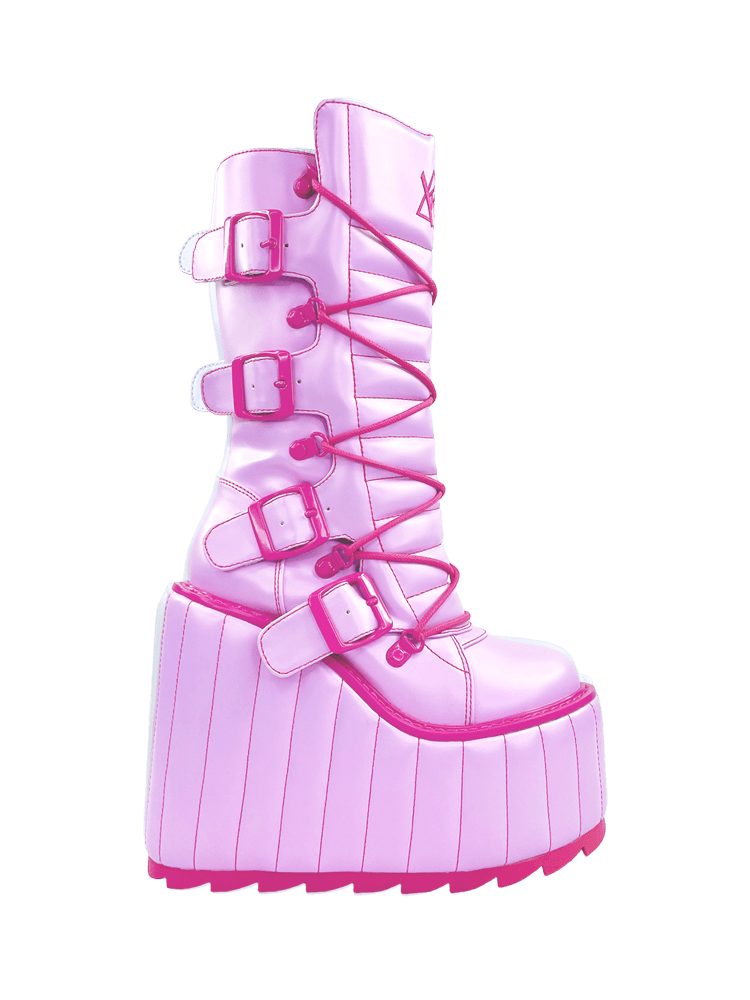 YRU Cute, Emo, Punk, Rave Dune Moto Platform Boots - Pink