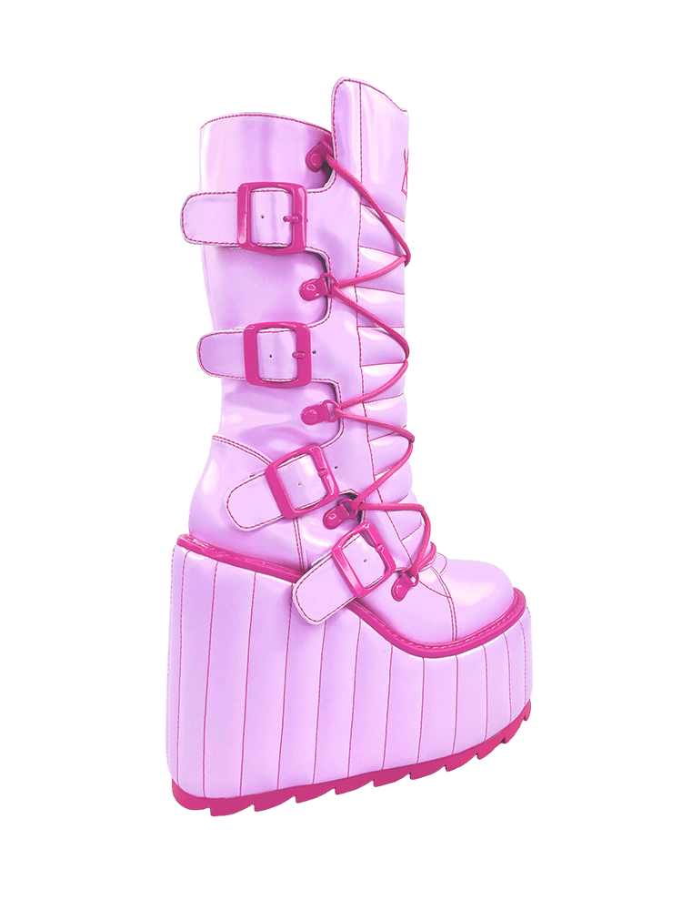 YRU Cute, Emo, Punk, Rave Dune Moto Platform Boots - Pink