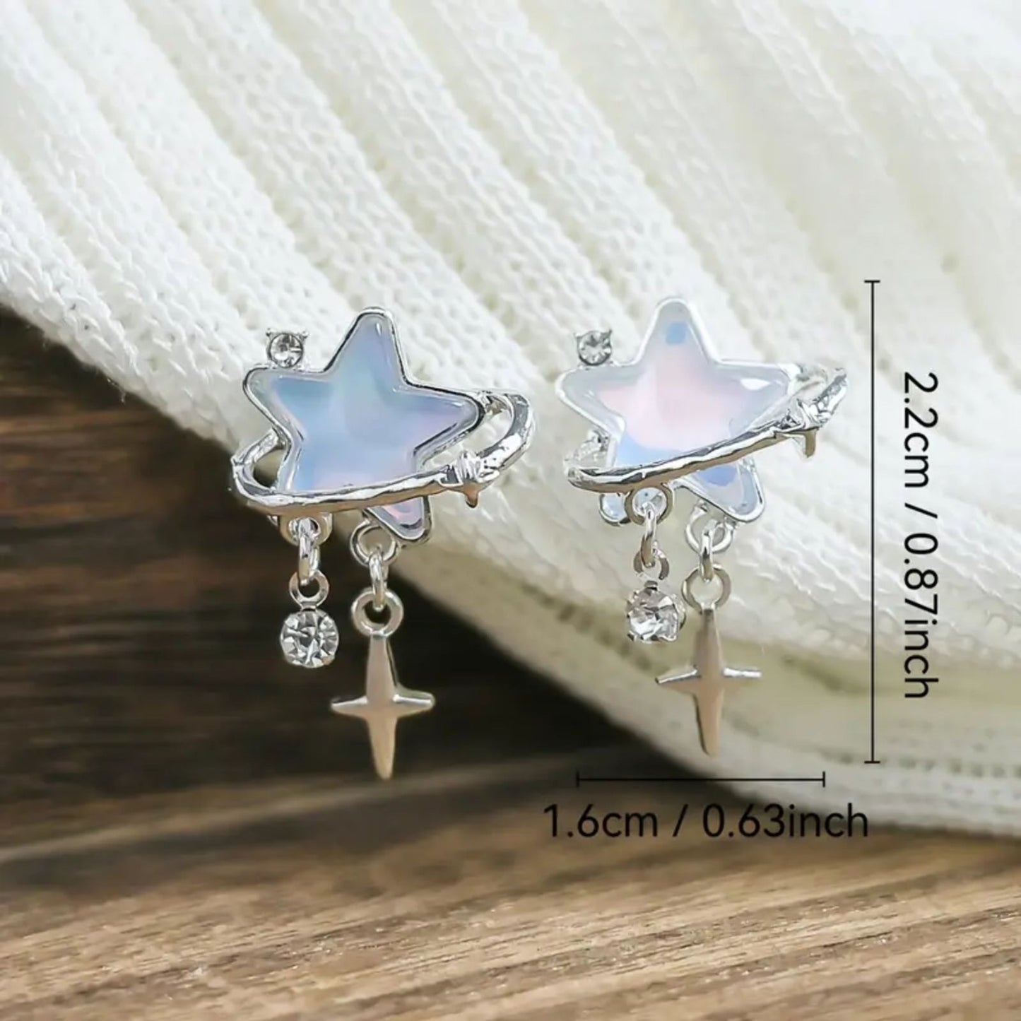 Iridescent Star & Planet Drop Earrings – Celestial Galaxy Dangle Stud