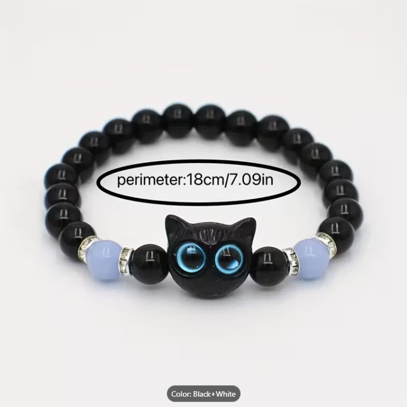 Glow-in-the-Dark Cat Couple Bracelets – Black & White Matching Beaded Set