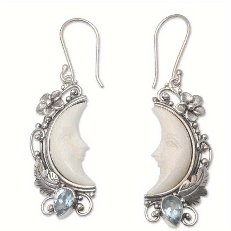 Vintage style Crescent Moon Face Boho Celestial Drop Dangle Earrings
