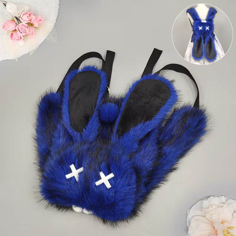 Goth Emo Punk Kawaii Bunny Rabbit Ears Fuzzy Furry Y2K Mini Backpack Bag