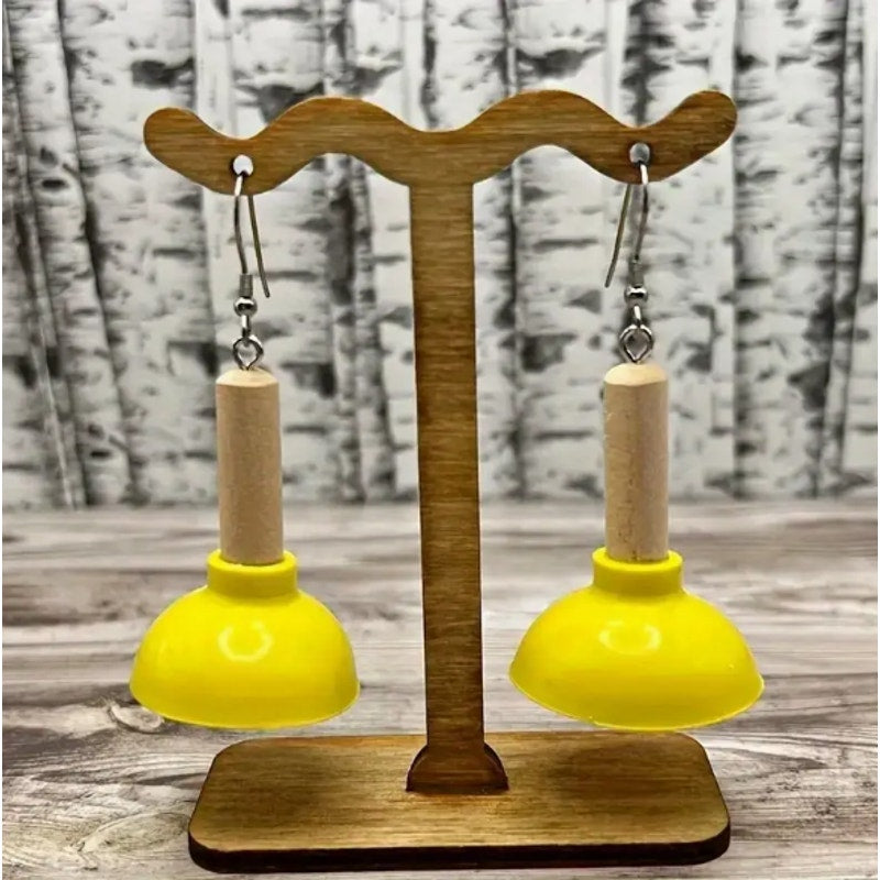 Funny & Cute Flush Toilet Bathroom Plunger Novelty Dangling Earrings