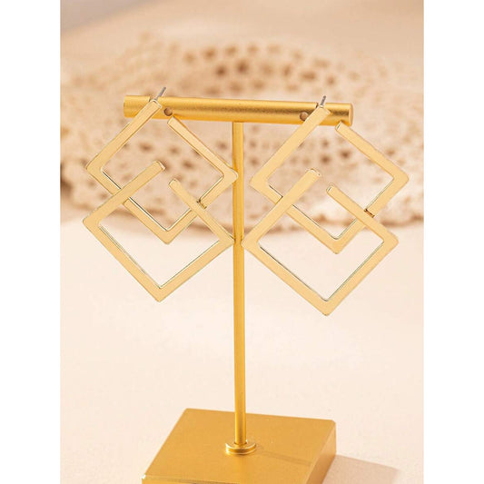 Modern Gold Geometric Double Square Statement Earrings – Metal Drop Earrings