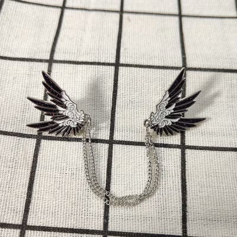 Gothic Anime Angel Wing Collar Pins Chain Brooch Decorative Lapel Pin Set