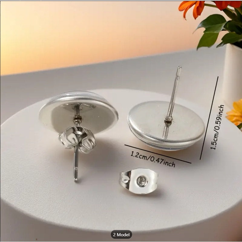 Funny WTF Statement Stud Earrings – Bold Round Acrylic Earrings – Black – Trendy