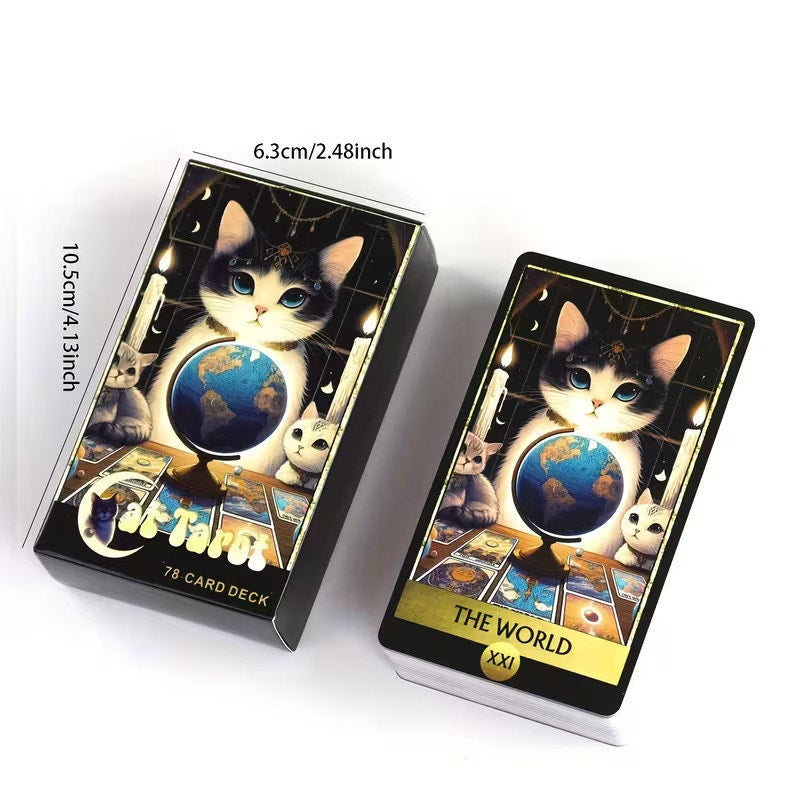 Majestic Mystical Kitty Cat, Cats Tarot Cards - 78 Card Set w/ Illustrated Feline Major & Minor Arcana, Oracle Divination Cards for Beginners & Collectors