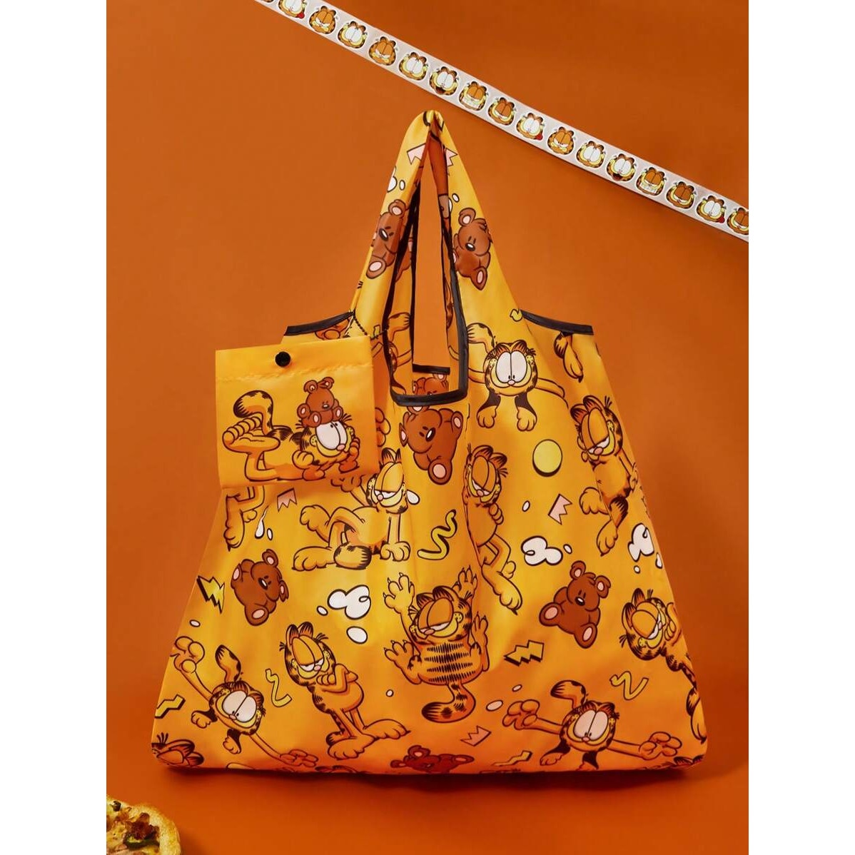 Garfield Foldable Reusable Tote Bag – Orange Eco Shopping Bag with Matching Pouch, 58x44cm