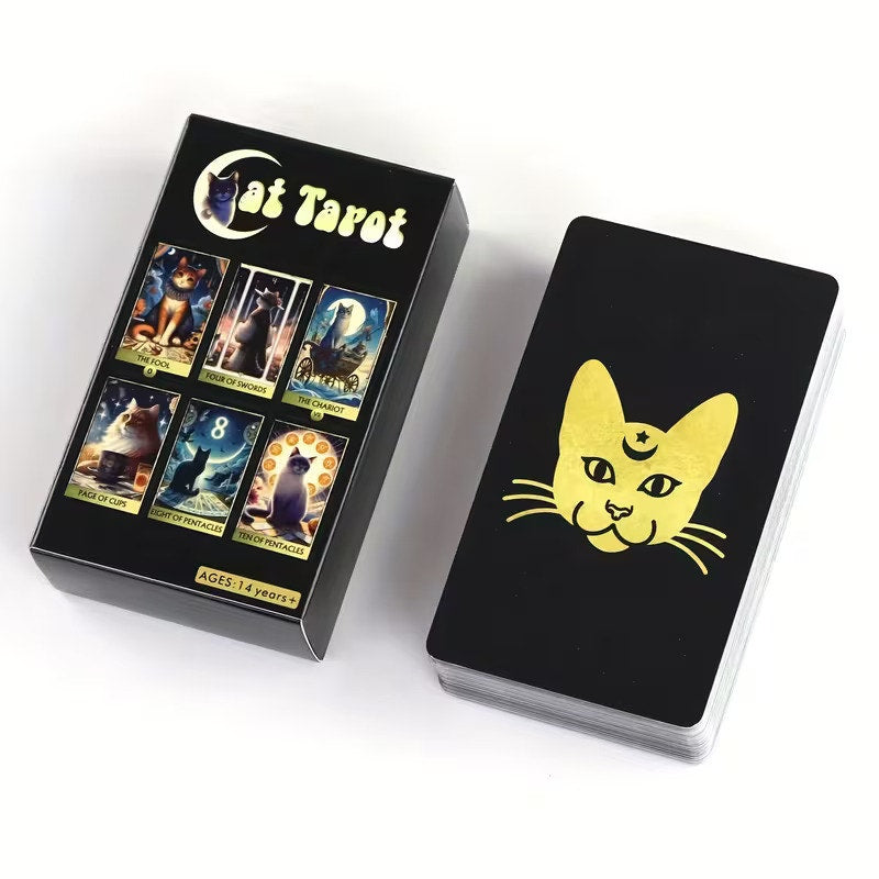 Majestic Mystical Kitty Cat, Cats Tarot Cards - 78 Card Set w/ Illustrated Feline Major & Minor Arcana, Oracle Divination Cards for Beginners & Collectors