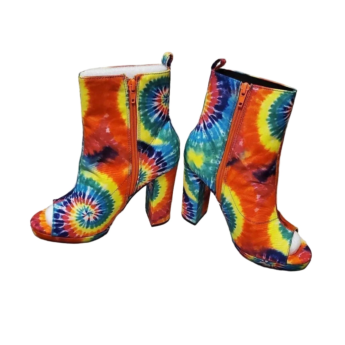 70s Downtown Dive Peep Toe Heels Rainbow Tie Dye Shoes