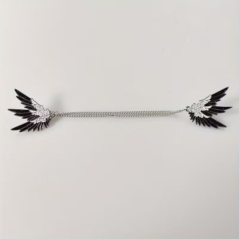 Gothic Anime Angel Wing Collar Pins Chain Brooch Decorative Lapel Pin Set