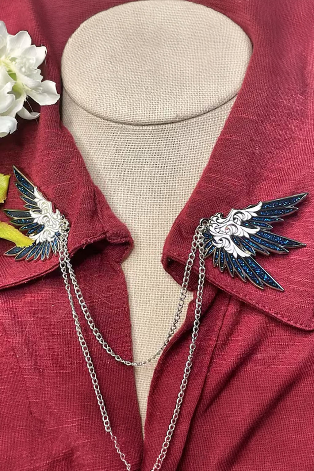 Gothic Anime Angel Wing Collar Pins Chain Brooch Decorative Lapel Pin Set