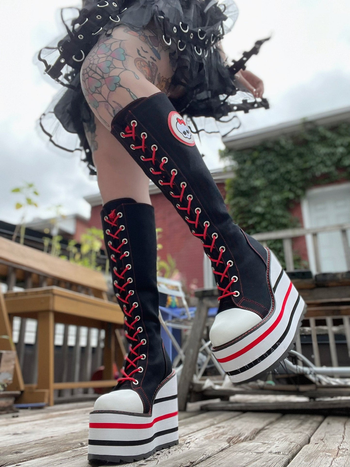 YRU x Monster High Ghoul Knee High Platform Sneakers - Black/White