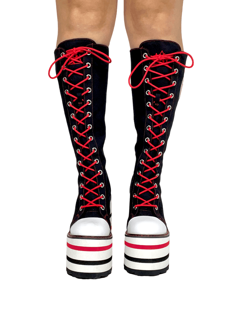 YRU x Monster High Ghoul Knee High Platform Sneakers - Black/White