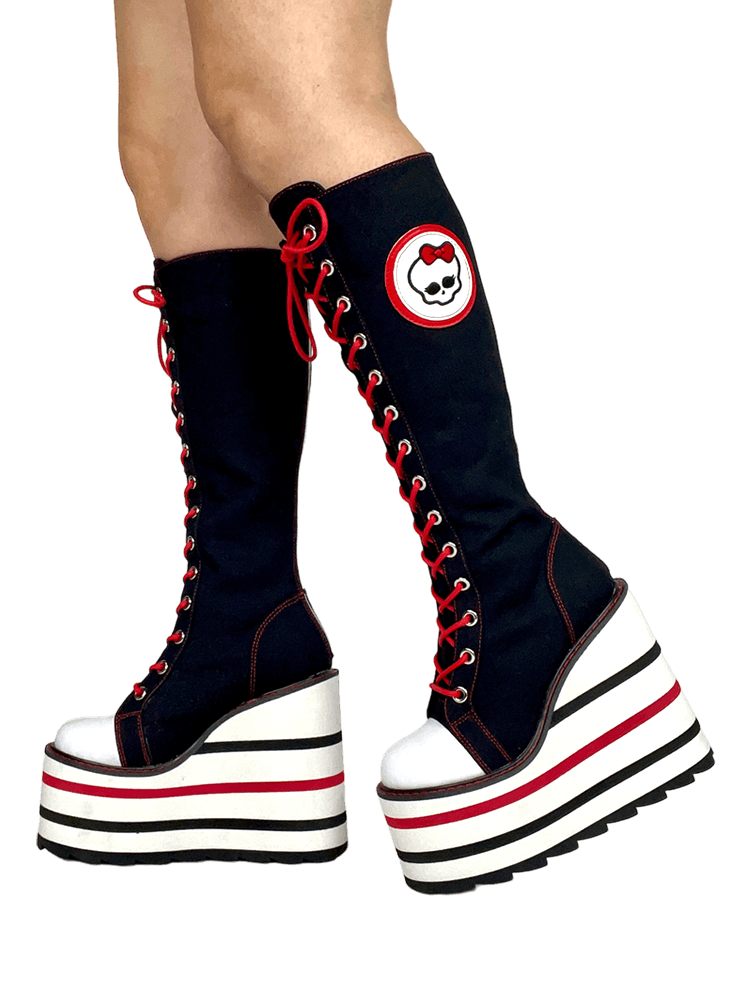 YRU x Monster High Ghoul Knee High Platform Sneakers - Black/White