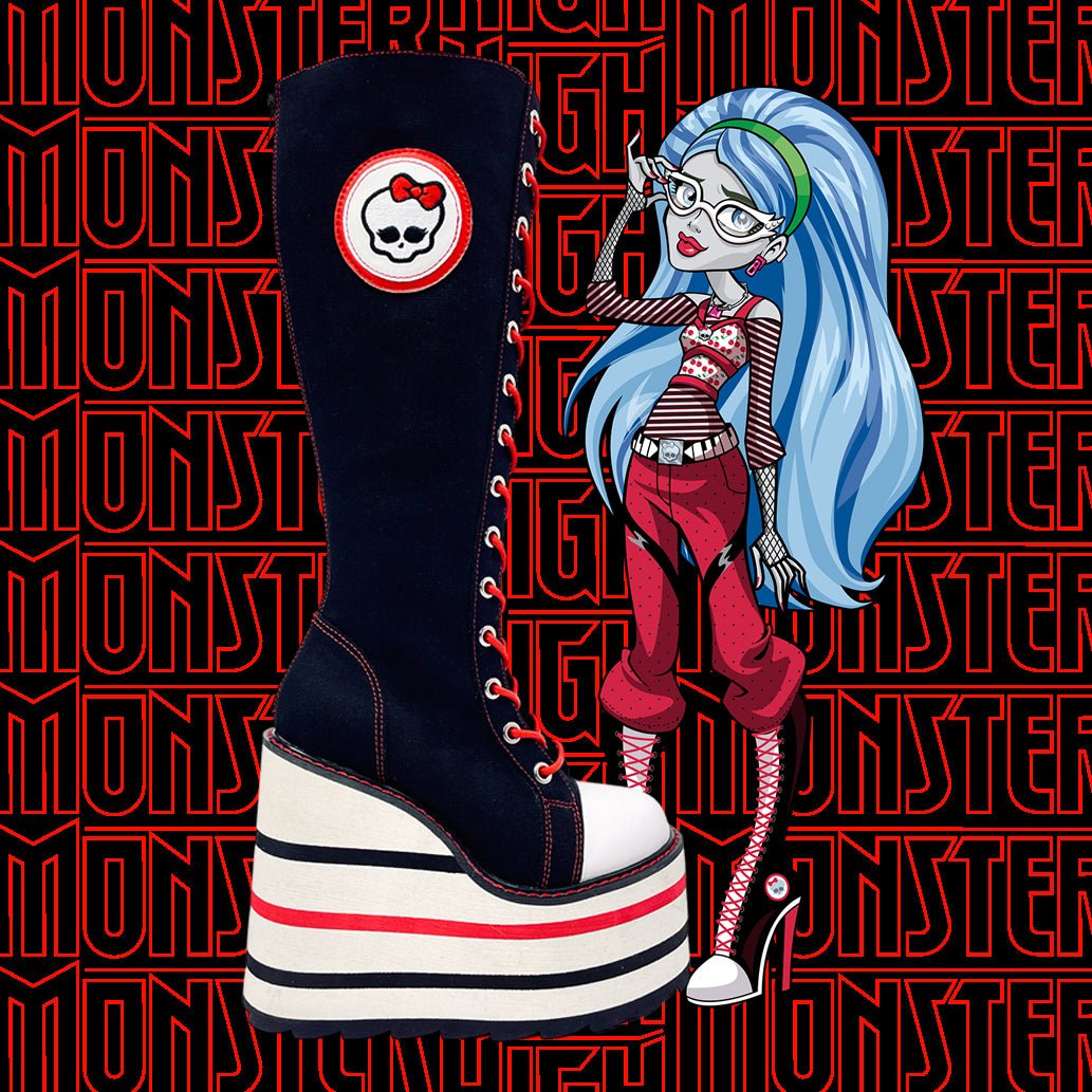 YRU x Monster High Ghoul Knee High Platform Sneakers - Black/White