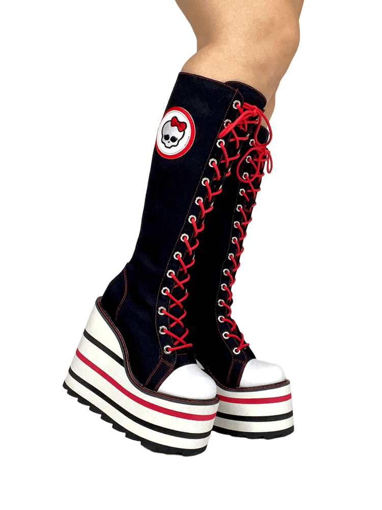 YRU x Monster High Ghoul Knee High Platform Sneakers - Black/White