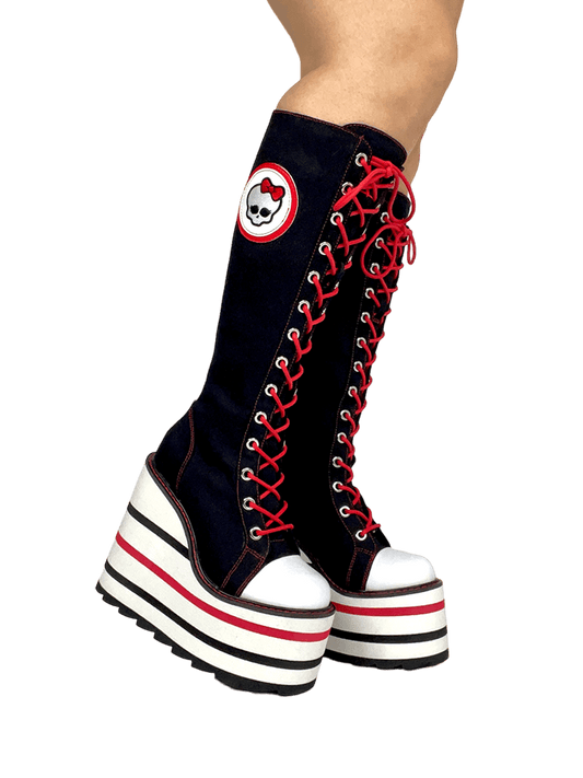 YRU x Monster High Ghoul Knee High Platform Sneakers - Black/White