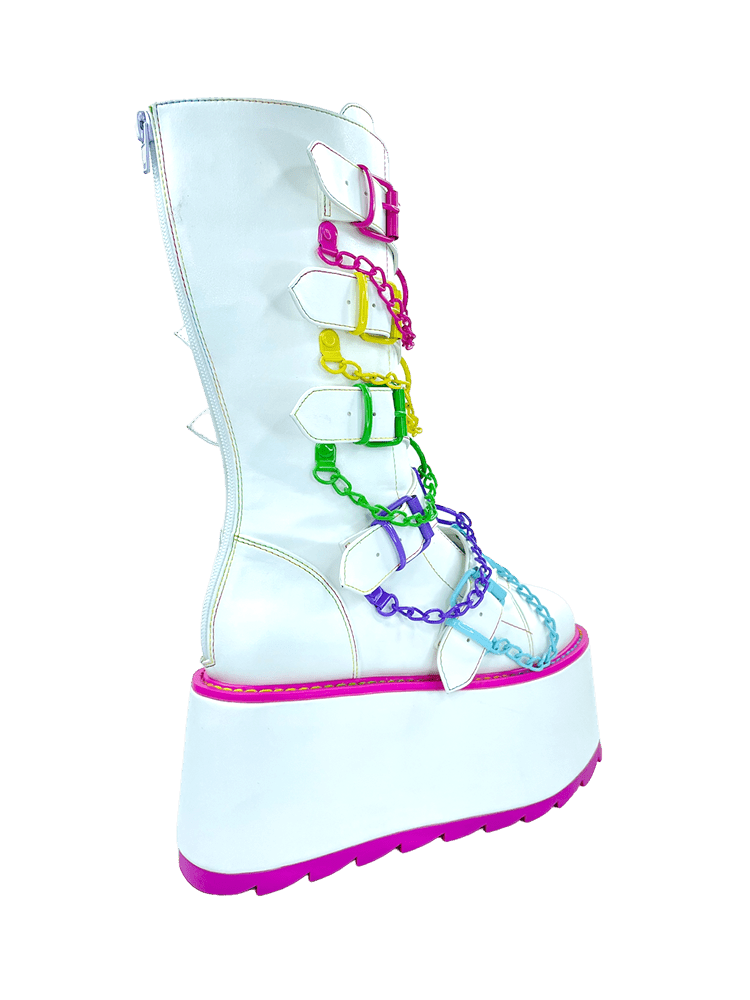 YRU Punk Rave Festival Glitch Platfom Shoes - White/Multi