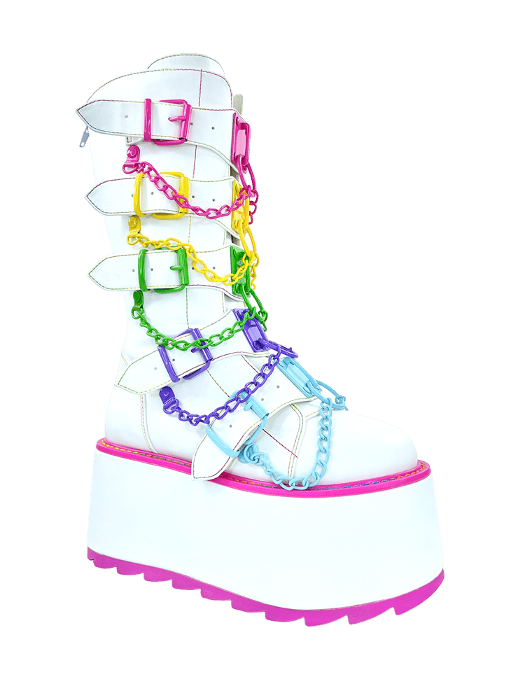 YRU Punk Rave Festival Glitch Platfom Shoes - White/Multi