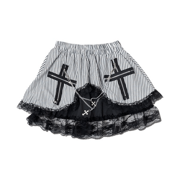 Goth, Emo, Punk, Lolita Grey Cross Charm Mini Skirt - M