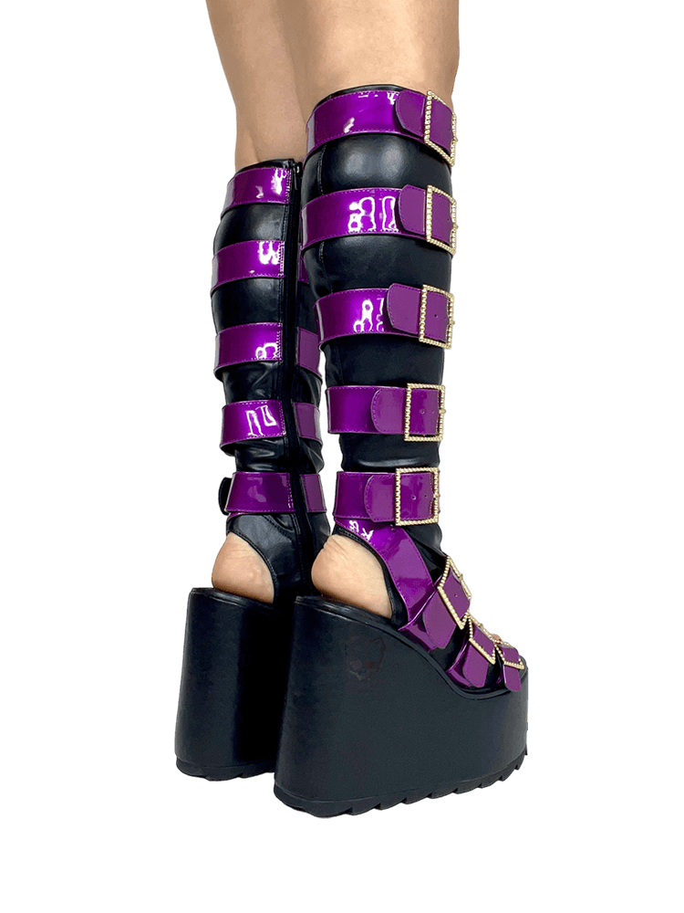 YRU x Monster High Howler Platform Knee High Boots - Black/Purple