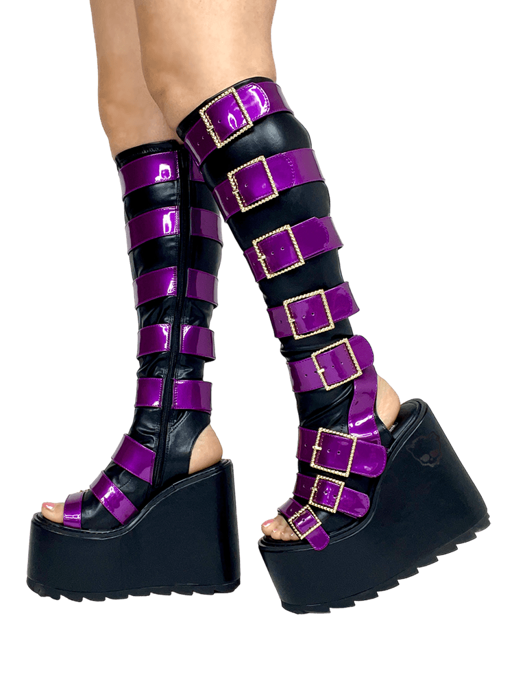 YRU x Monster High Howler Platform Knee High Boots - Black/Purple