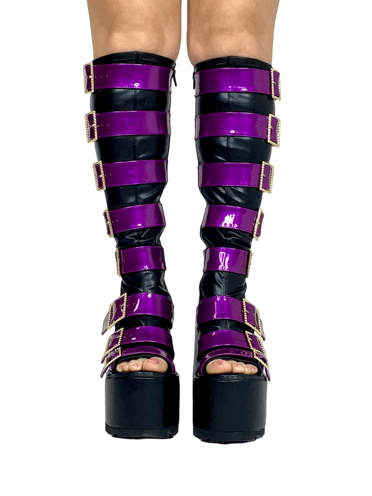 YRU x Monster High Howler Platform Knee High Boots - Black/Purple