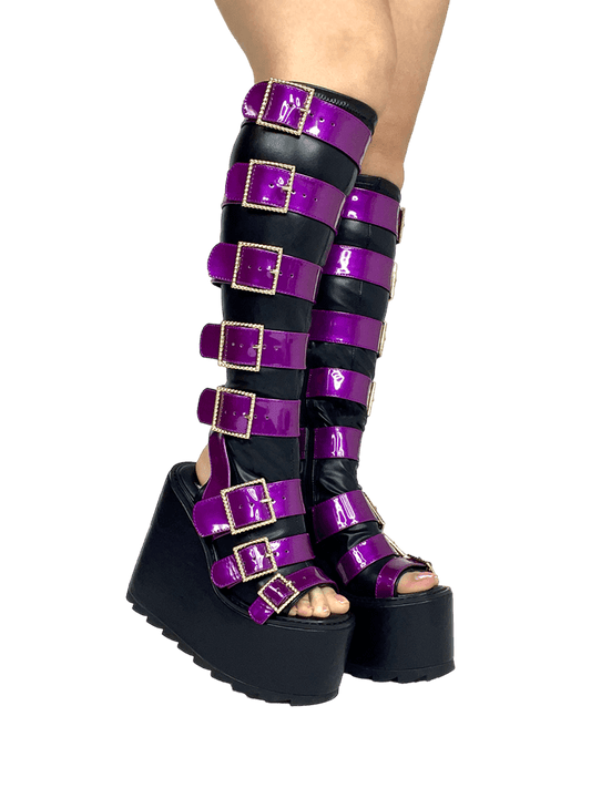 YRU x Monster High Howler Platform Knee High Boots - Black/Purple