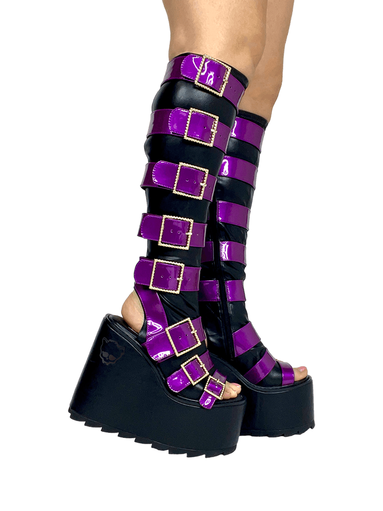 YRU x Monster High Howler Platform Knee High Boots - Black/Purple