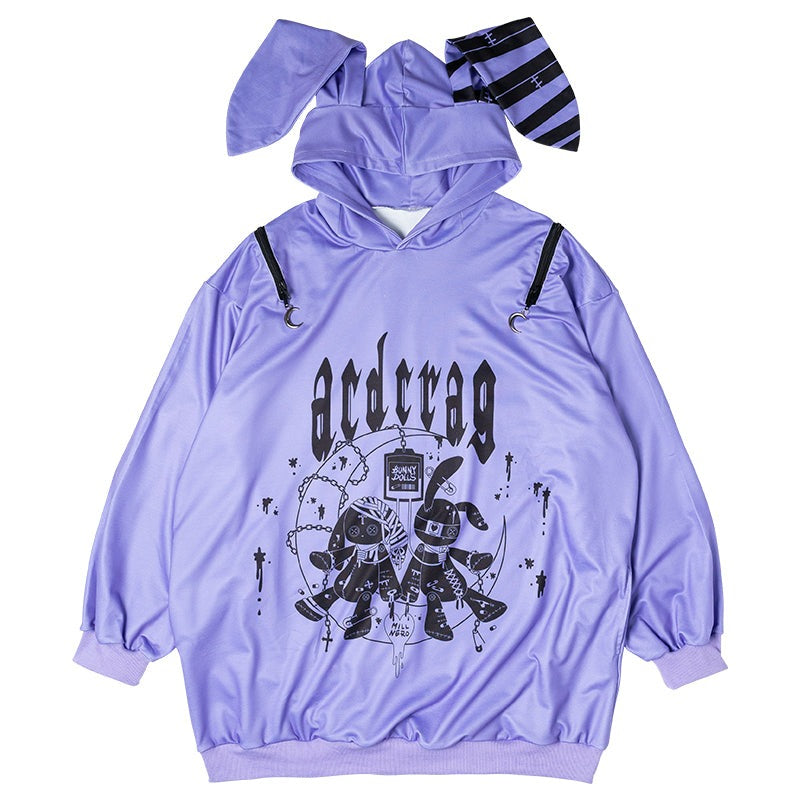 Goth Punk Bunny Ear shoulder zip purple hoodie