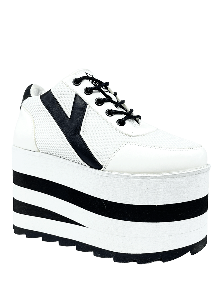 YRU Karazii Stripped Platform Sneakers - White/Black