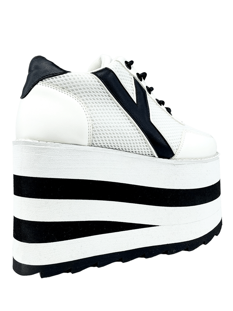 YRU Karazii Stripped Platform Sneakers - White/Black