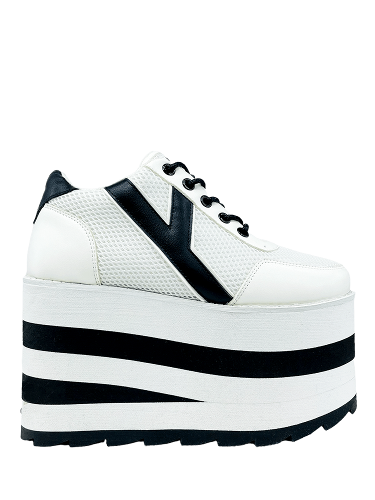 YRU Karazii Stripped Platform Sneakers - White/Black