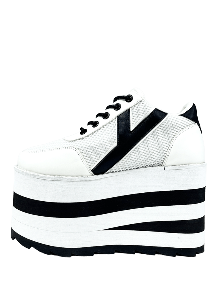 YRU Karazii Stripped Platform Sneakers - White/Black