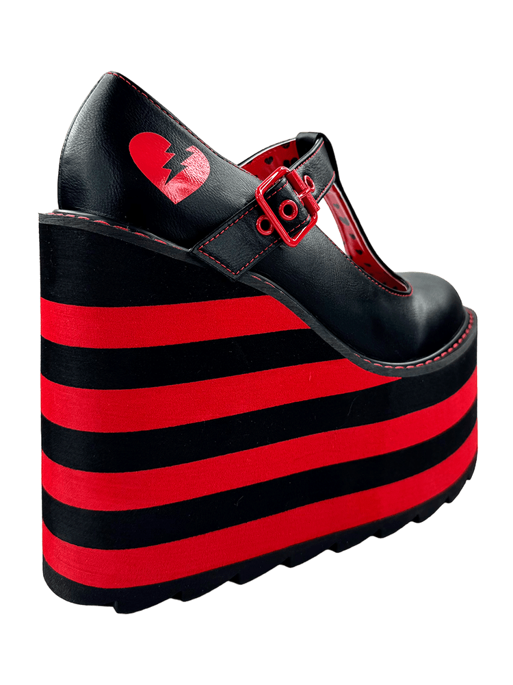 YRU x Moxie Emo Kitty Cat Black & Red Striped Platform Shoes - Black/Red