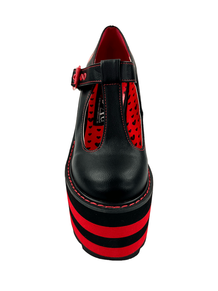 YRU x Moxie Emo Kitty Cat Black & Red Striped Platform Shoes - Black/Red