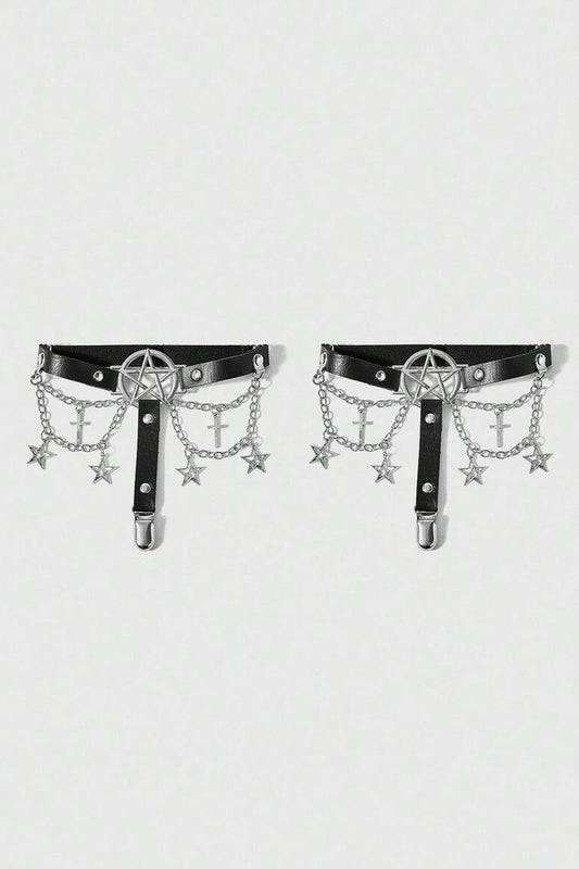 Goth Emo Punk Pentagram Cross & Stars Sexy Leg Garters