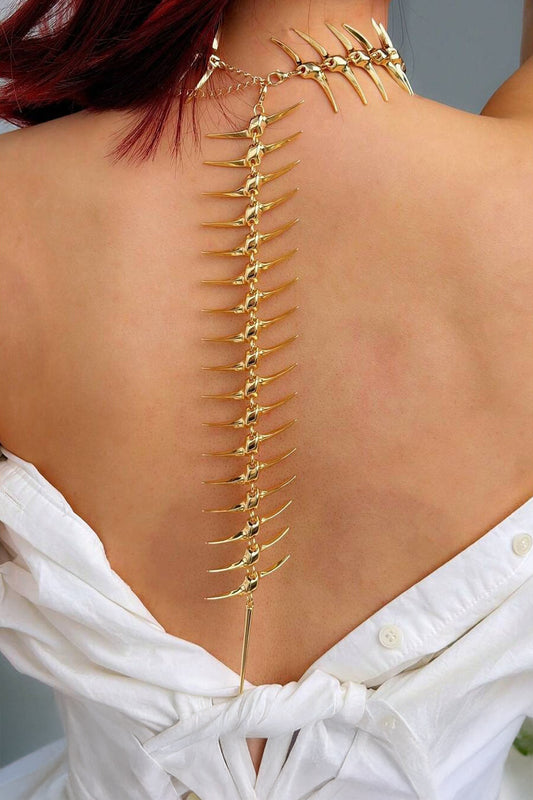 Punk Avant-garde Gold Skeleton Spine Bone Statement Choker Necklace