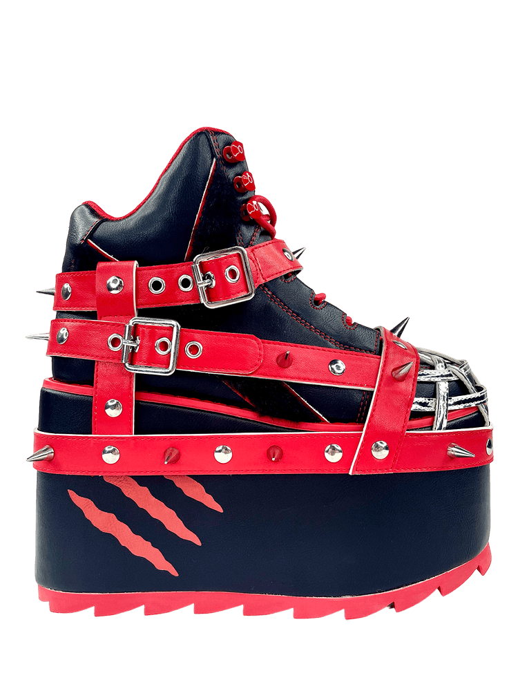 YRU X Gloomy Bear Qozmo Bondage Emo Punk Platform Sneakers - Black/Red