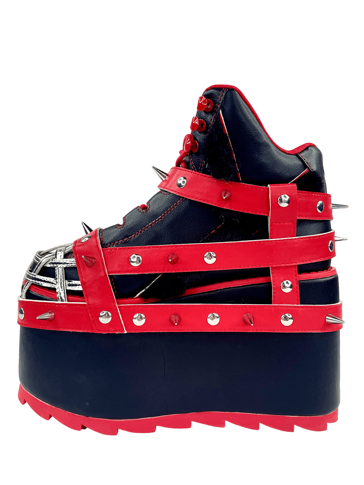 YRU X Gloomy Bear Qozmo Bondage Emo Punk Platform Sneakers - Black/Red