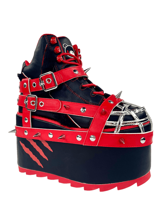 YRU X Gloomy Bear Qozmo Bondage Emo Punk Platform Sneakers - Black/Red