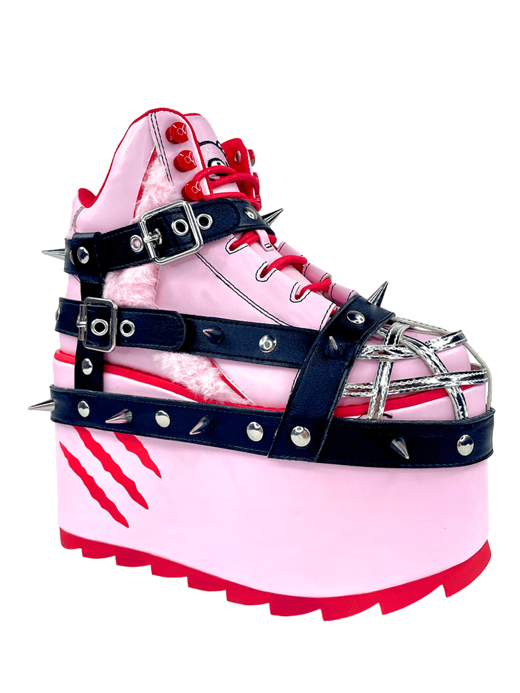 YRU X Gloomy Bear Qozmo Bondage Platform Sneakers - Pink